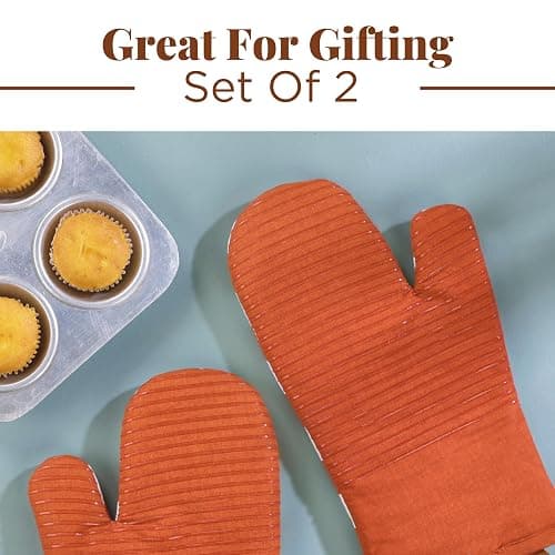 Folkulture Oven Mitts Heat Resistant 12"x 5.5" or Silicone Oven Mitts, 100% Cotton Oven Mits/Glove Set or Cute Mitts, Kitchen Oven Mitt Set, Silicon Oven Gloves Heat Resistant, Kitchen Cooking Gloves thumbnail 8