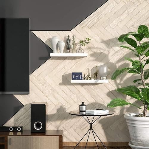 Love-KANKEI Floating Shelves Wall Mounted Set of 2, 17 Inch Rustic Wood Wall Shelves for Storage, Bedroom Living Room Bathroom Kitchen Office and More White thumbnail 5