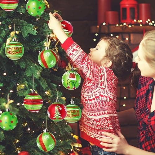 Wninbu 12 Pcs 2.4 Inch Christmas Ball Ornaments for Tree,Red and Green Glittering Hanging Bulbs Pendants for Christmas Tree Decorations thumbnail 2