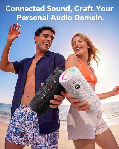 BassBloom Roar 3 Portable Bluetooth Speaker,20W Powerful Sound with Deep Bass,IPX6 Waterproof,24H Playtime,Bluetooth 5.4,RGB Lights,Wireless TWS Pairing (White) thumbnail 2
