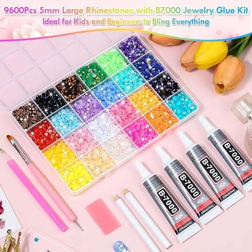 B7000 Glue with Large Rhinestones for Crafting, 5MM Rainbow Rhinestones Flat Back Gems Crystal with Jewelry Glue Adhesive for DIY Graduation Cap Bedazzling Crafts Clothes Tumblers Shoes thumbnail 4