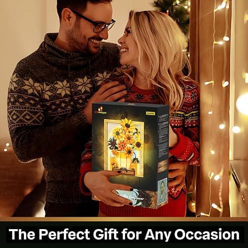 JMBricklayer Flowers Sunflower Building Sets for Adults with Lights 70004, Van Gogh Wall Art Crafts, Plants Painting Frame for Room Home Office Decor, Flower Birthday Gifts Ideas for Women Girls Teens thumbnail 2