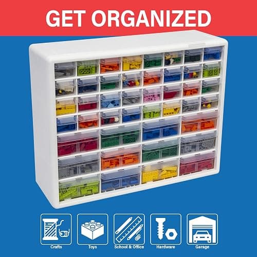 Akro-Mils 44-Drawer Plastic Drawer Storage Cabinet for Garage Organization, Bead Organizer, Building Bricks Storage, Teacher Toolbox, Makeup Organizer, 20" W x 6" D x 16" H, 10144 White thumbnail 4