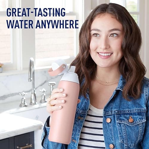Brita Stainless Steel Premium Filtering Water Bottle, BPA-Free, Reusable, Insulated, Replaces 300 Plastic Water Bottles, Filter Lasts 2 Months or 40 Gallons, Includes 1 Filter, Rose - 20 oz. - 20 Ounces - Rose thumbnail 5
