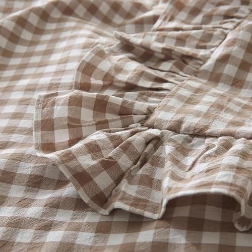 Silnuo Taupe/White Plaid Ruffled Body Pillow Cover Washed Cotton Farmhouse Checkered Gingham 1 Piece Pillowcase for Living Room 20"x54" thumbnail 5