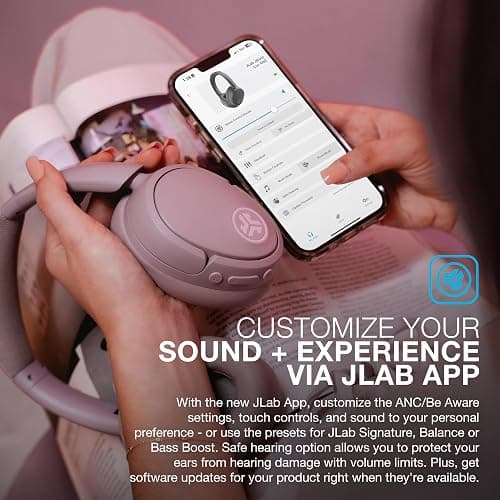 JLab JBuds Lux ANC, Over Ear Headphones, Active Noise Cancelling, Bluetooth, Mauve thumbnail 5