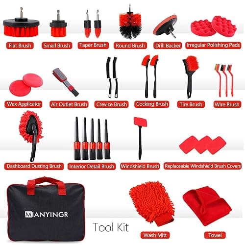 MIANYINGR 32Pcs Car Detailing Kit, Auto Detailing Brush Set and Drill Brush Attachments with Portable Handbag, Multi-Functional Vehicle Cleaning Tool for Wheels, Windshield thumbnail 2