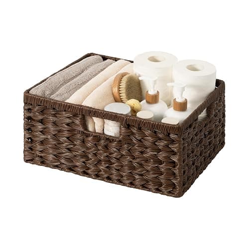 GRANNY SAYS Wicker Storage Baskets for Shelves, Plastic Brown Basket,1-Pack | Waterproof Wicker Baskets for Organizing, Woven Baskets for Shelves, Decorative Basket for Pantry, Brown Basket for Storage - Image 1