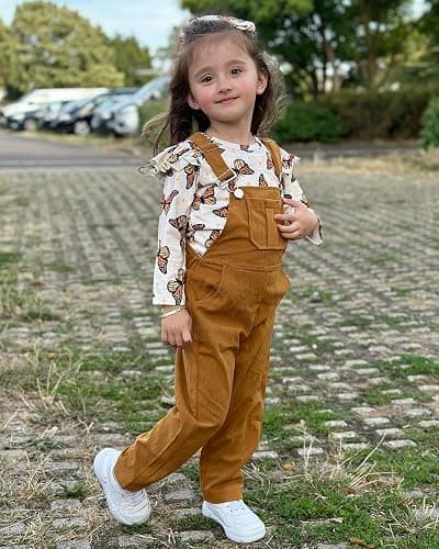 HINTINA 2PCS Baby Girls Clothes Toddler Jumpsuit Rompers Adjustable Ripped Jeans Overalls Set with Long Sleeve Stripe T-Shirt thumbnail 3