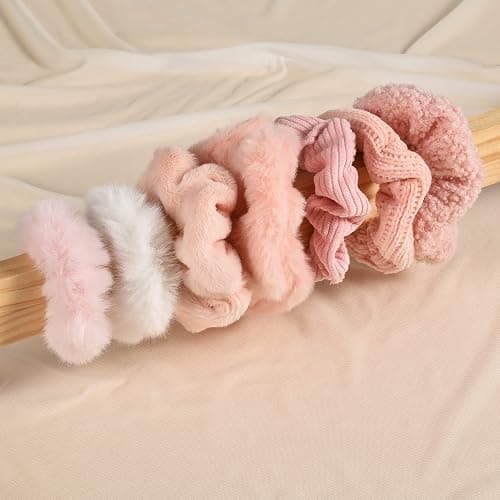 Yonchic 7-Piece Velvet Solid Elastic Hair Ties, Gentle Style Scrunchies for Women Long Thick Hair, No Damage Hair Scrunchies Rubber Bands Accessories (Pink) thumbnail 3