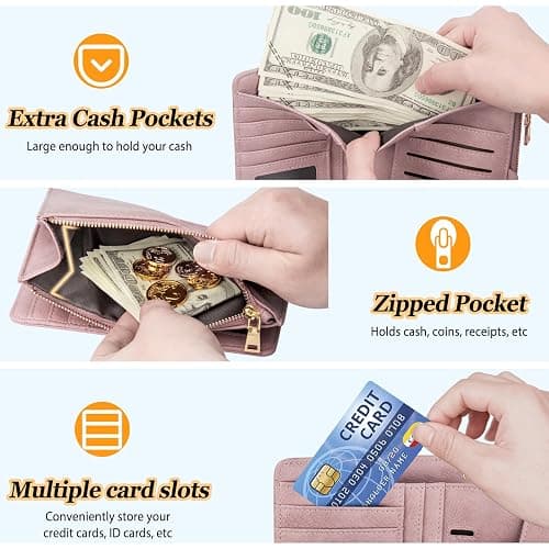 HUANLANG Passport Holder with Airtag for Women/Men, Airtag Passport Wallet for Travel Leather Passport Holder RFID Blocking,Travel Passport Walelt with Credit Card Holder - Pink thumbnail 5
