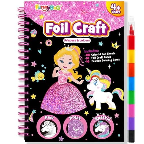 FUNNYB&G Foil Art Crafts for Kids Ages 4-8: Easter Basket Stuffers Essentials for Kids 2026, Easter Gifts for Girls, Crafts Supplies,Party Favors,Creative Toys for Girls 4 5 6 7 8 Years Old(Princess) - Image 1
