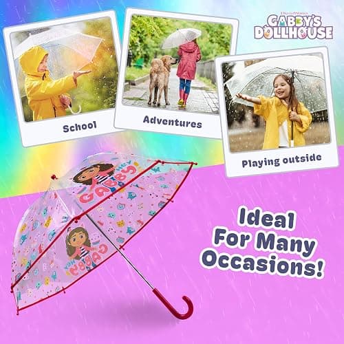 Gabby's Dollhouse Stick Umbrella for Girls, Clear Dome Lightweight Kids Umbrella Travel Accessories - Girls Gifts thumbnail 4