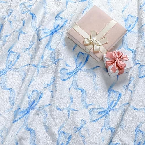 Buryeah Bow Throw Blanket Preppy Blanket Coquette Flannel Soft Cute Bow Stuff Lightweight Aesthetic Plush Preppy Room Decor for Sofa Couch Travel Bed, 50" x 60"(Blue) thumbnail 5