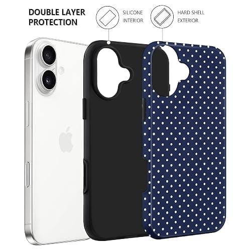 Aleviker Case for iPhone 17, Glossy Hybrid 2-Layer Hard Shell, Aesthetic Scratch Resistant Cover, Navy Blue Polka Dot thumbnail 3