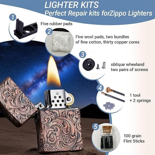 Universal lighter repair kit, liquid lighter, gasoline lighter repair and maintenance kit, vintage lighter repair kit, including all lighter replacement parts and repair tools thumbnail 4