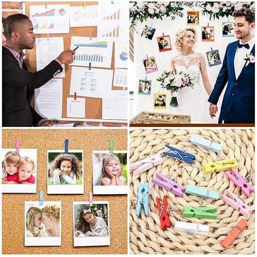 100Pcs Push Pin with Wooden Clips Tacks for Cork Board Artwork for Bulletin Board Crafts Arts Projects Photo Supplies(Colorful) thumbnail 4