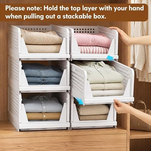 Upgraded Closet Organizers and Storage, Stackable Closet Organizer Basket | 5 Pack Foldable Closet Storage Bins for Bathroom Laundry Room Wardrobe Storage, Space-Saving Clothes Drawer Organizer thumbnail 5