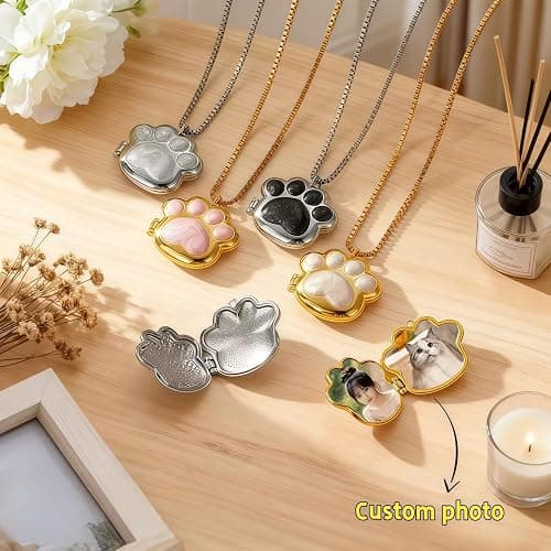 Exclugleam Custom Pet Paw Locket Necklace with Picture, Dog Memorial Gifts, Personalized Photo Cat Dog Necklace for Women thumbnail 3