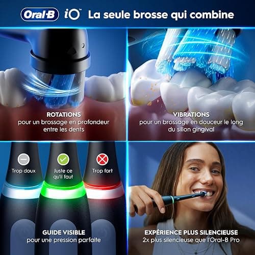 Oral-B Brosse A Dents Electrique iO 3 Noire, 3 Modes De Nettoyage Dont Blancheur, Brossage Silencieux, Capteur De Pression, Brossette De Rechange Oral B, Embout Rond, Chargeur, Etui De Voyage thumbnail 4