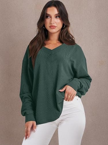 ANRABESS Oversized Long Sleeve Shirts for Women Off the Shoulder Sweatshirt Loose V Neck Tunic Tops High Low Sweater 2025 thumbnail 10