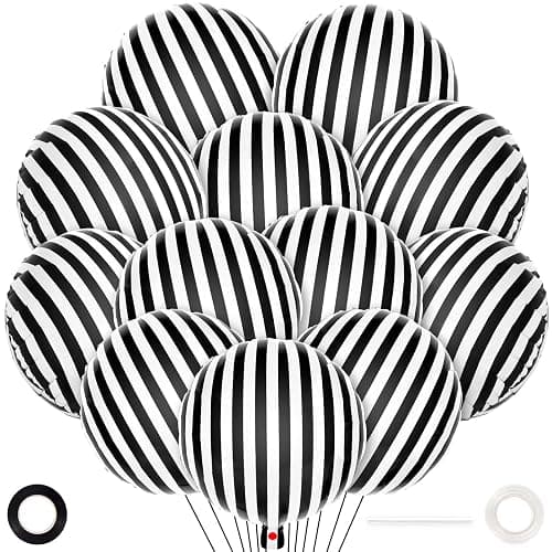 12 Pcs Black and White Striped Balloons,18 Inch Halloween Foil Balloon,Black Striped Checkered Balloons for Birthday Party Baby Shower Halloween Ceremonies Holiday Parties Decorations - Image 1