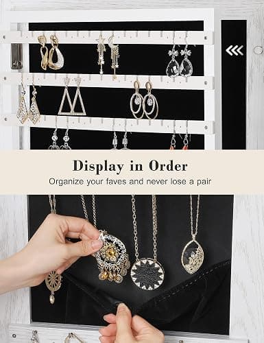 Nicetree 360° Swivel Jewelry Cabinet with Lights, Touch Screen Vanity Mirror, Rotatable Full Length Mirror with Jewelry Storage, Standing Jewelry Armoire Organizer, Foldable Makeup Shelf, White thumbnail 8