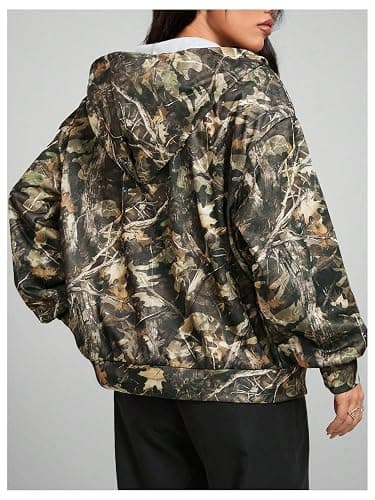 SOLY HUX Women's Y2k Camo Oversized Hoodie Vintage Zip Up Sweatshirts | Drop Shoulder, with Pockets, Streetwear, Rave Outfit thumbnail 2