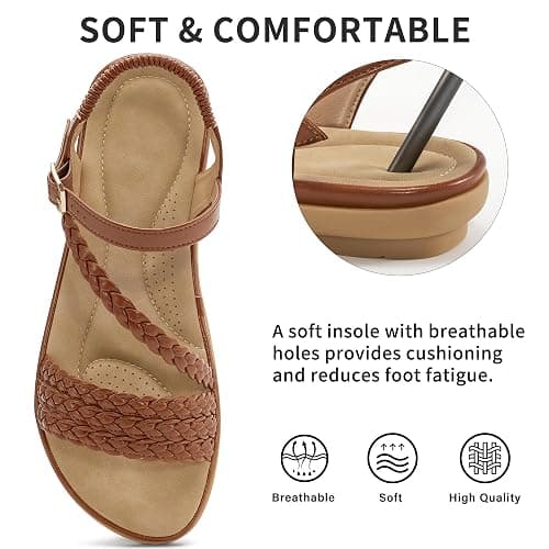Aomigoct Dressy Womens Sandals Summer: Comfortable Strappy Flats Sandals Women - Casual Walking Woman Shoes thumbnail 4