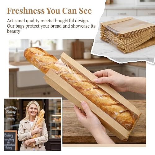 YIMITEE 150 Pack Paper Bread Bag with Window, 18"x7"x2" Long French Bread Bag, Brown Kraft Baguette Bags, Loaf Storage Packing Sacks Biscuits Packaging for Homemade, Bakery, Coffee Bar thumbnail 6