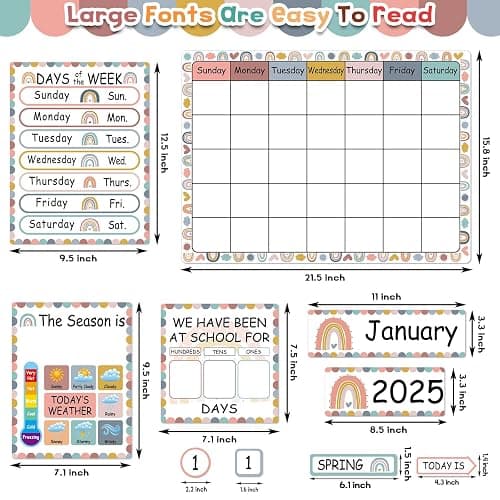 132 Pieces Boho Rainbow Calendar Bulletin Board Set with Days of The Week, Days in School, Seasons, Festival, Weather Cards for Classroom Home Decoration Supplies thumbnail 3