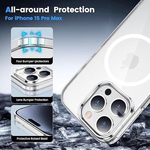 Temdan for iPhone 15 Pro Max Case Clear, [Compatible with Magsafe][Anti-Yellowing][Military-Grade Protection] Shockproof Slim Phone Case for iPhone 15 Pro Max - iPhone 15 Pro Max - Clear thumbnail 4