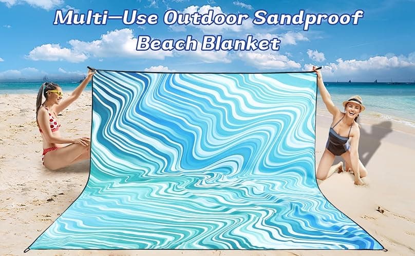 WIWIGO Beach Blanket Waterproof Sandproof Beach Mat 79" X 83"/10'x9'for 2-8 Adults Quick Drying Outdoor Picnic Mat Beach Accessories for Travel, Camping, Hiking thumbnail 6