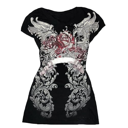 VnimVinter Grunge Shirt 2000s Clothing Teen Girls Women Vintage Graphic Y2k Short Sleeve Goth Tee Emo Clothes Streetwear - Image 1