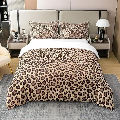 Homemissing Léopard 100% Coton Housse de Couette 220x240cm Enfants guépard Literie Set Safari Animaux Parure de lit Coton Housse de Couette Marron Noir Set literie - Image 1