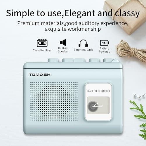 Portable Cassette Player Tape Recorder with Built-in Speaker,Microphone,Headphone Jack-, 4.57 x 3.54 x 1.38inch (Blue) thumbnail 6
