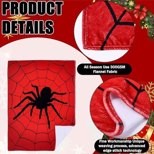 Breling Spider and Spiderweb Throw Blanket 50"x60" Red and Black Spider Web Blanket Winter Warm Decor Fluffy Soft Flannel for Couch Home Decor Gifts thumbnail 4
