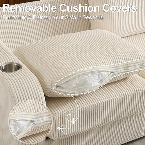 Abbrevi 87.4" Oversized 3 Seater Couch,Upholstered Sofa for Living Room,Modern Deep Seat Comfy Loveseat Couches with Cup Holders, Love Seat Sofa Corduroy (Beige) thumbnail 5