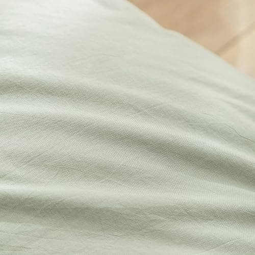 BESTOUCH Duvet Cover Set 100% Washed Cotton Linen Feel Super Soft Comfortable Chic Lightweight 3 PCs Home Bedding Set Sage Green Queen thumbnail 6