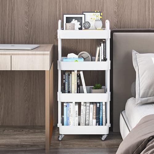 UDEAR 4-Tier Kitchen Rolling Utility Cart,Multifunction Storage Organizer with Handle and 2 Lockable Wheels for Kitchen,Bathroom,Living Room,Office,White thumbnail 4