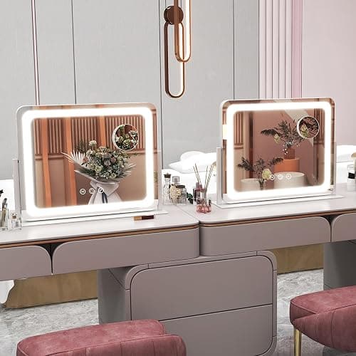 ROLOVE Large Vanity Mirror with Lights, 22"x17" Lighted Makeup Mirror for Desk, 3 Color Dimmable LED Lights, Smart Touch Control & 360° Rotation Tabletop Dresser Mirror (White) thumbnail 8