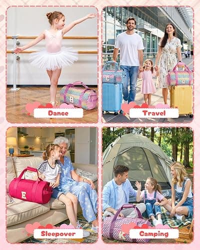 Vogewood Girl Initial Sparkly Dance Duffle Bag, Birthday Gift for Daughter | Overnight Travel Bag with Makeup Pouch & Wet Dry Pocket, Gymnastics Bag with Shoe Compartment,Niece Birthday Gift Ideas thumbnail 8