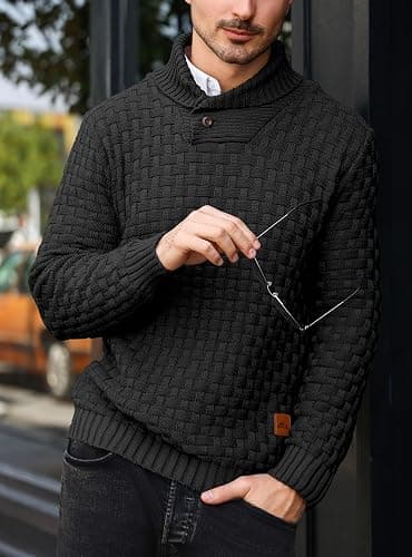 Arcciit Mens Casual Pullover Fall Winter Turtleneck Cable Knit v Neck Fisherman Waffle Sweater thumbnail 5