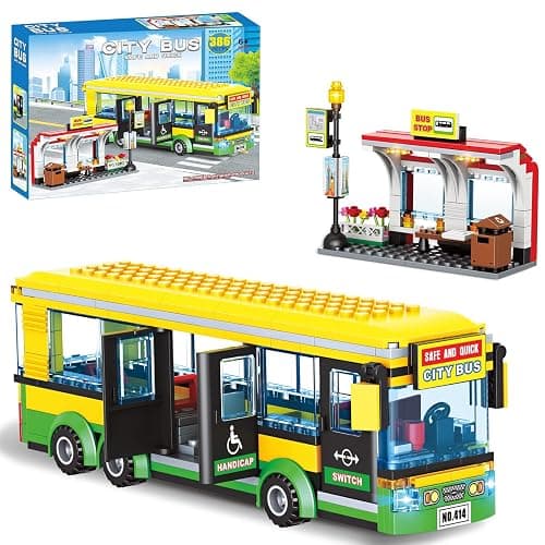 City Town Bus Station Building Block Set - 386 Pieces, Educational Learning Creative STEM Bus Toy, Ideal Gift for Kids, Boys, and Girls Ages 6 and Up - Image 1