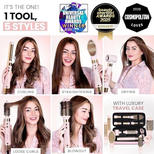 ELLA BELLA® 6 in 1 Professional Hot Air Styler • Powerful Hair Dryer & Straightener Set • Styling Without Heat Damage • Fast Drying Curling Volumizing Straightening • Includes Protective Travel Case thumbnail 2