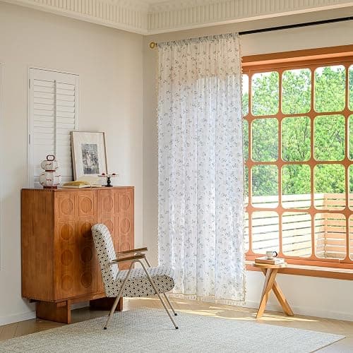 ENJOYBRIDAL Floral 63 Inch Curtains for Bedroom Living Room Drapes Boho Rod Pocket Semi Sheer Short Window Curtains 2 Panel Sets Farmhouse Light Filtering Vintage Patterned Window Treatments thumbnail 4