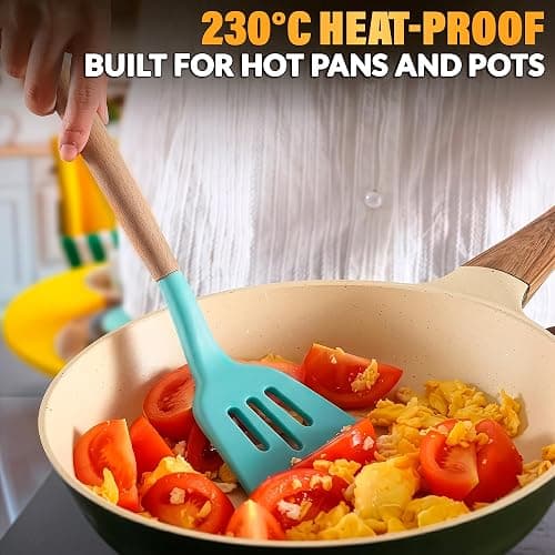 12 Pcs Cooking Kitchen Accessories Set with Holder, Silicone Heads (Teal) | Teal Kitchen Utensils Set for Cooking and Baking; Wooden Handles; Heat-Resistant up to 446°F; Non-Scratch for Nonstick Pans thumbnail 6