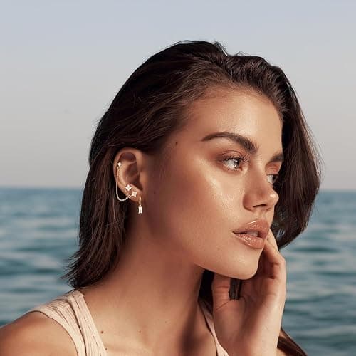 Gold Chain Stud Earrings for Women Trendy Minimalist 14K Gold Small Huggie Hoop Birthstone Earring Sets for Multiple Piercing Hypoallergenic Earring Stacks thumbnail 6