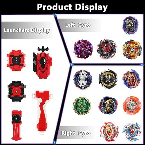 Elfnico Bey Battling Top Burst Gyro Toy Set 12 Spinning Tops 4 Launchers Combat Battling Game with Portable Storage Box Gift for Kids Children Boys thumbnail 3