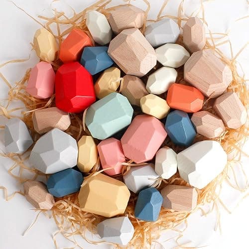 BESTAMTOY 36 PCS Wooden Sorting Stacking Rocks Stones,Sensory Toddler Toys Learning Montessori Toys, Building Blocks Game for Kids 3 4 5 6 Years Boy and Girl Birthday Gifts for Kids thumbnail 5